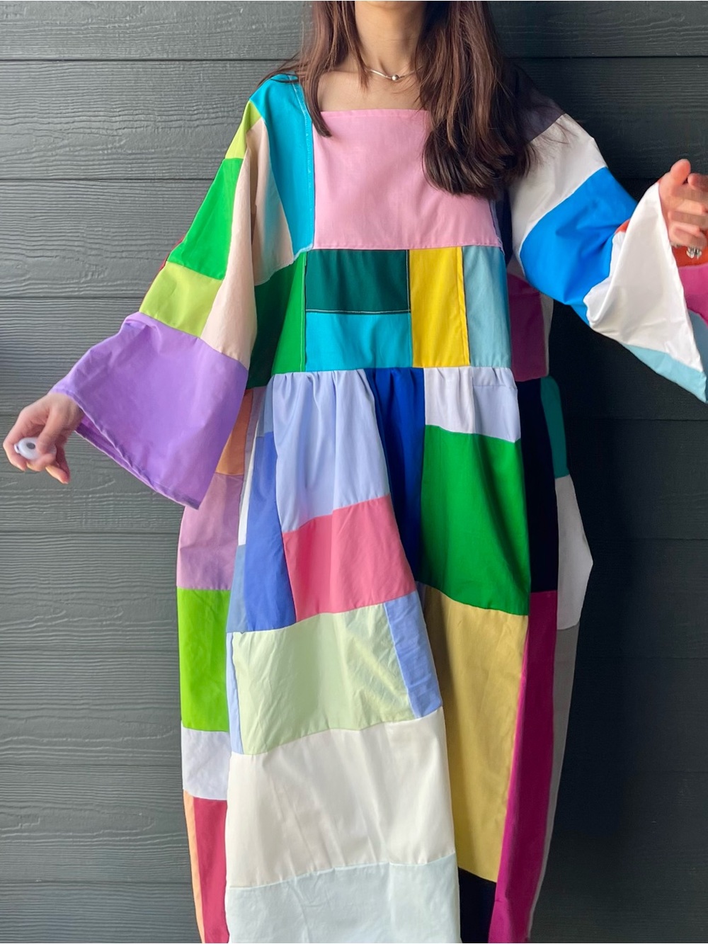 Handmade Quilted Patchwork Colorblock Dress SKU 06151 - Picture 15 of 15